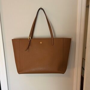 Tory Burch Brown Leather Tote with Gold Logo